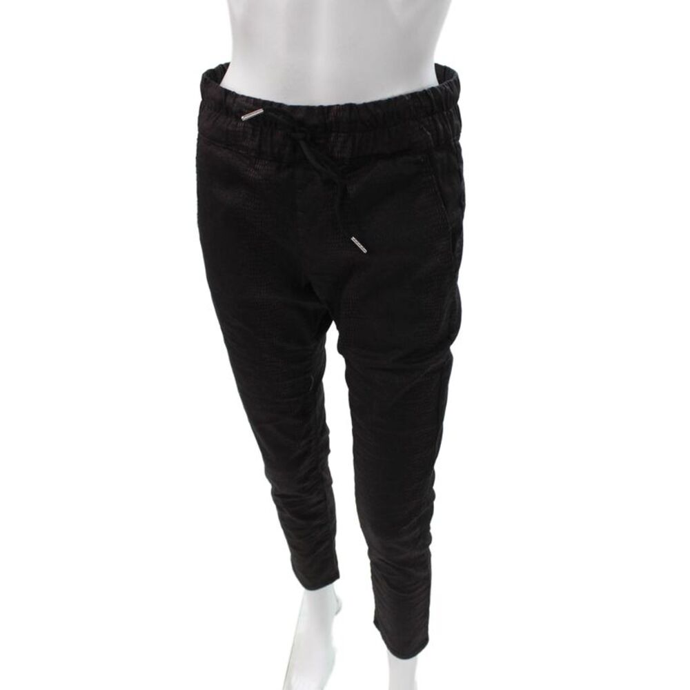 Flog Women Jogger Pants Black Drawstring Geometric Cotton Size 26